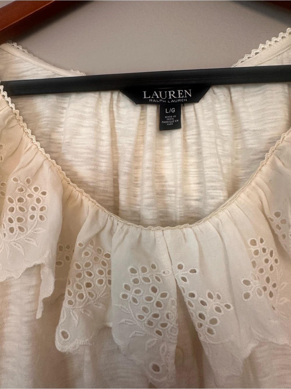 Black Label Ralph Lauren Cream Eyelet Ruffle Button-Front Top - Picture 2 of 4